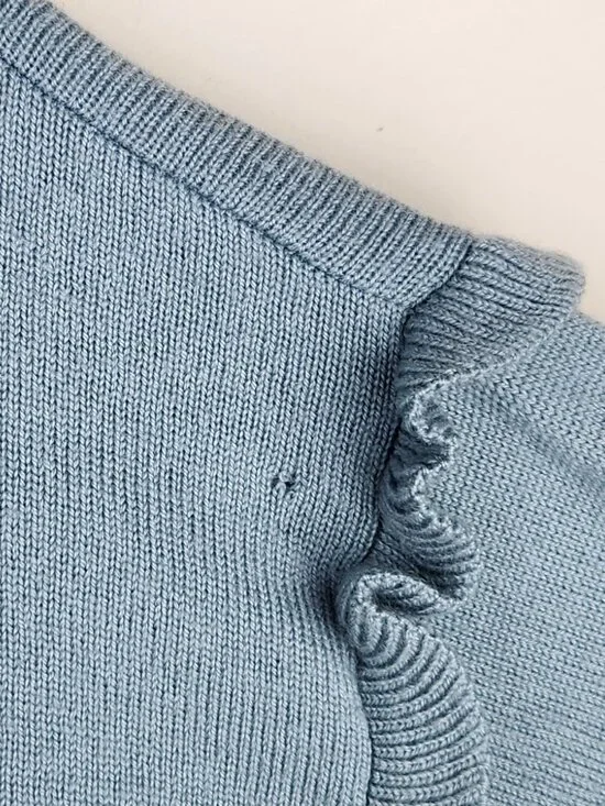 Rebecca Taylor 100% Merino Wool Ruffle Trim Mockneck Sweater Blue sz S *read* - Picture 11 of 11